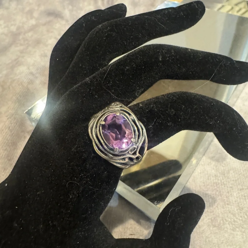 Or PAZ Israel Elegant‎ Sterling Silver 925 Ring Oval Amethyst Gemstone size 8